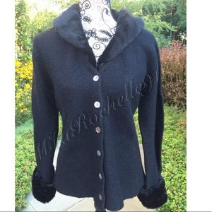 Herman Geist cardigan sweater coat faux mink fur